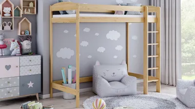 Produktbild von Hochbett 180 Kinderbett aus Kiefernholz für Mädchen und Jungen, 80 x 160 cm, Höhe 180 cm, Meble Wróbel, Naturbelassen