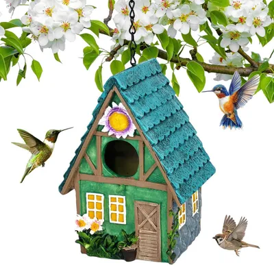Productafbeelding van Vogelhuis om op te hangen, weerbestendig nestkastje van kunsthars met ketting, geschikt voor zangvogels