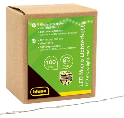 LED-Lichtkette 100 warmweiße LEDs, Timer, 10,2 m, batteriebetrieben