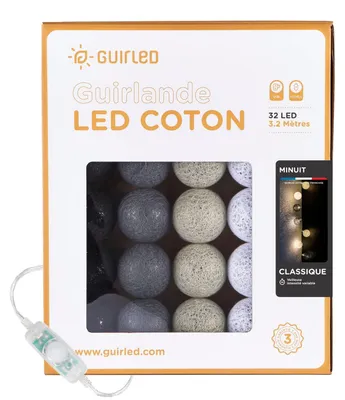 Lichterkette mit 32 Baumwollkugeln, USB, 3 Intensitäten, 3,2 m
