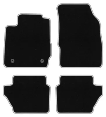 Produktbild von Velours-Fußmatten für Ford Fiesta MK7 2011-2017 (Schrägheck) – 4-tlg, Schwarz/Silber, passgenau – Wielganizator CARLUX