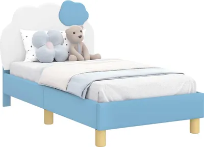 Image de vidaXL Cadre de lit d'enfant avec tête de lit Bleu 70 x 140 cm PU