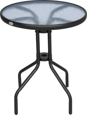 Productafbeelding van Tuintafel rond, metalen, weerbestendig, balkon tafel van veiligheidsglas, bijzettafel met watergolfmotief, zwart | Ø 60 cm | H 70 cm | 6 kg