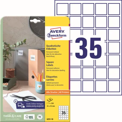 Immagine prodotto di AVERY Zweckform 6251-10 Etichette AVERY Zweckform, 35 x 35 mm, bianco
