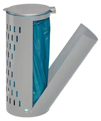 Produktbild von Kompakter Abfallsammler gelocht mit Deckel & Klapptür | 35cm Einfüllöffnung | HxBxT 85x44x44cm | Stahl | Silber