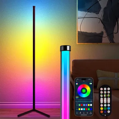 Obrázek produktu pro RGB LED stojací lampa stmívatelná dálkovým ovládáním, 165cm stojací lampa APP Control, LED rohová lampa Music Sync. Náladové světlo pro herní párty v obývacím pokoji