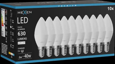 Produktbild von Mexen Nova 10x LED-Glühbirne E14, C37, 6W, Neutral - 4000K, 630 lm - L102-E14-0640-01x10
