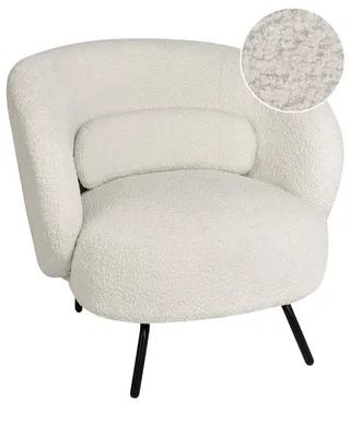 Produktbild von BELIANI Sessel Cremeweiß aus Bouclé Stoff Schwarze Beine Geschwungene Rückenlehne Gepolstert Glamour Elegantes Design für Wohnzimmer Schlafzimmer Flur