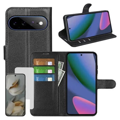 Image de Coque de protection pratique + film de protection en verre trempé 9H pour Google Pixel 11 Pro XL, type étui portefeuille avec protection en verre