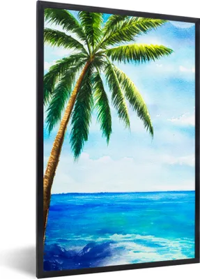 Produktbild von MuchoWow® MuchoWow® Gerahmtes Poster Meer - Palme - Himmel 60x90 cm - Poster mit zchwarzem Bilderrahmen - Kunst