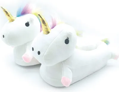 Produktbild von Einhorn-Hausschuhe Geschenkidee Accessoire weiss-bunt - Einheitsgröße