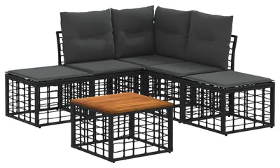 Produktbild von vidaXL Outdoor-Sofagarnitur 6 pcs Schwarz und Dunkelgrau Polyester