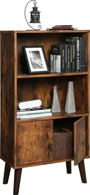 Produktbild von VASAGLE Retro Bücherregal mit 2 Ablagen und Türen aus Holz 120 x 60 x 30 cm Bücherschrank Holzoptik Vintage LBC09BX