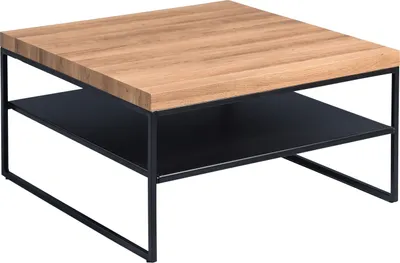 Produktbild von Couchtisch Vista 2 in braun - MDF Nachbildung Eiche braun, Gestell Metall schwarz - 75x75cm, Höhe 40cm