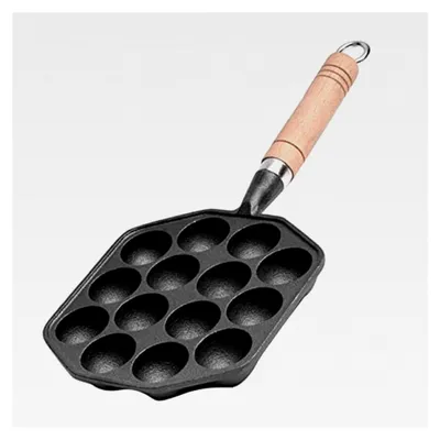 Produktbild von 14-Loch-Takoyaki-Pfanne aus Gusseisen mit abnehmbarem Griff