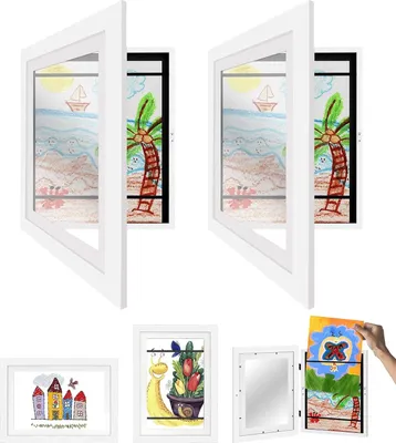 Produktbild von 2 Stück Kinder-Kunstwerk-Rahmen, A4 Kinder-Holzrahmen mit Frontöffnung, Kinder-Kunst-Fotolagerung, Kinder-Kunstrahmen für 150 Fotos, Kinderkunstwerke, Kinderkunstprojekte