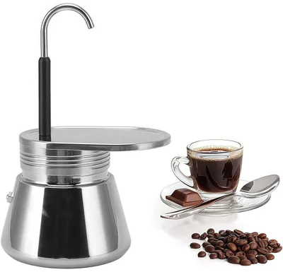 Espressokocher für den Herd, Italienischer Stil Moka Kanne mit Einzelauslauf aus Edelstahl, tragbare Kaffeemaschine für Outdoor Camping