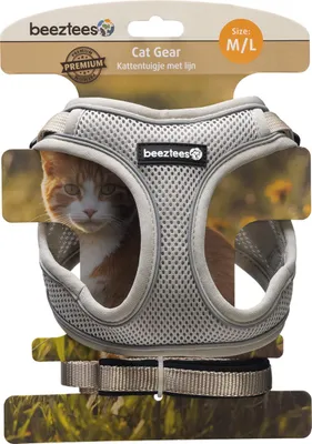 Produktbild von Beeztees Katzengeschirr mit Leine aus Nylon grau, Größe: M/L