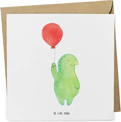 Produktbild von Mr. & Mrs. Panda Glückwunschkarte Schildkröte Luftballon - Weiß - Geschenk, Klappkarte, faltkarte, glücklich, Grußkarte, Schildkröten, Ballon, doppelkarte, anlasskarte