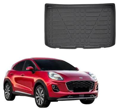 Produktbild von SCOUTT | Kofferraumwanne Laderaumwanne Kompatibel mit Ford Puma ab 2020, mit Hoher Rand, Kofferraum-Schutzmatte, Geriffelt, Aufrollbar, Schwarz