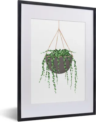 Produktbild von MuchoWow® MuchoWow® Gerahmtes Poster Pflanzen - Hängender Blumentopf - Zimmerpflanzen 30x40 cm - Poster mit zchwarzem Bilderrahmen - Wandposter Schlafzimmer