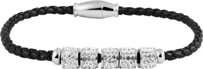 Produktbild von Akzent Geflochtenes Armband aus Echtleder und Edelstahl in Schwarz