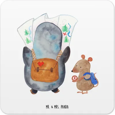 Produktbild von Mr. & Mrs. Panda Untersetzer für Gläser Pinguin & Maus Wanderer 15er Set - Weiß - Geschenk, Coaster, Wandern, Tassen, Tischuntersetzer, Abenteuer, Glas-Untersetzer