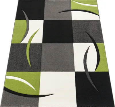 Image de Tapis design avec découpe des contours Motif à carreaux Vert Noir Dimensions 120 x 170 cm