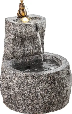 Produktbild von Dehner Gartenbrunnen Froschkönig mit LED Beleuchtung, Ø ca. 50 cm, Höhe ca. 55 cm, Granit, grau