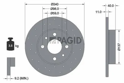Produktbild von PAGID Bremsscheibe Hinten für ABARTH 500 / 595 / 695 Schrägheck (312) 240mm 56160NC
