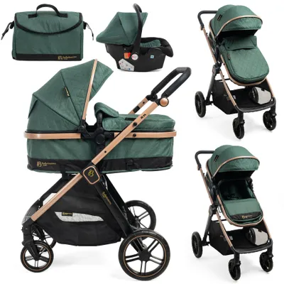 Image de BEBELISSIMO - Poussette combinée trio 3 en 1 - siège auto 0+ IRIS – nacelle – dès la naissance – jusqu’à 22kg - vert