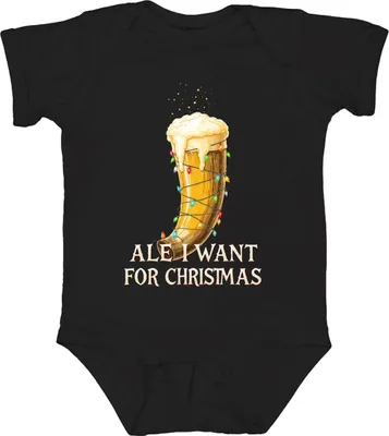 Produktbild von Ale I Want For Christmas Wikinger Trinkhorn Bier Geschenk lustig Unisex Baby Body, Schwarz, 18/24
