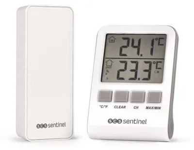 Imagen del producto de Termómetros digitales para interior/exterior – SCS SENTINEL – HCN0062 DigiThermo para interior/exterior – Rango: 60 metros – 433 MHz – Blanco