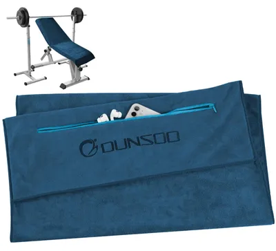 Productafbeelding van DUNSOO Fitness Handdoek | 120x50cm | Microvezel sport handdoek met ritszak voor sportschool en training | Gym handdoek (marineblauw)