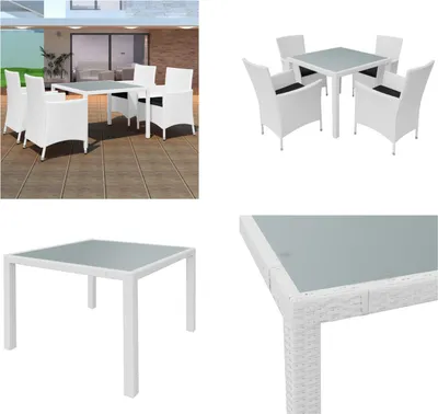 Immagine prodotto di vidaXL set da pranzo da giardino 5 pezzi in rattan bianco crema - Set di mobili da giardino - Set di mobili da giardino - Tavolo e sedie da giardino - Tavoli e sedie da giardino