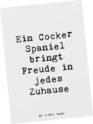 Produktbild von Mr. & Mrs. Panda Postkarte Spruch Cocker Spaniel Freude - Weiß - Geschenk, bildkarte, Hunderassen Pflege, Liebe, sozial, Charakter, Fotokarte, Eigenschaften, Familienhund