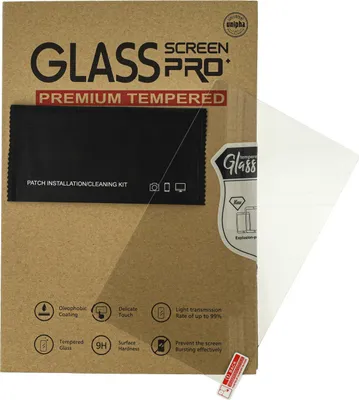 The image shows the packaging of a screen protector kit, with the screen protector itself partially visible.