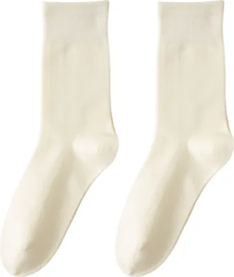 Produktbild von 1 Paar Damensocken, mittelhoher Schaft, geruchsneutral, Retro, einfarbig, hohe Elastizität, rutschfest, atmungsaktiv, weich, schweißabsorbierend, einlaufsicher, Sport-Baumwollsocken