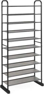 Produktbild von GOPLUS Schuhregal mit 10 Ebenen, Schuhablage schmal aus Metall, offener Schuhschrank hoch, Schuhständer platzsparend für Wohnzimmer, Schlafzimmer, Eingang & Flur, Schwarz