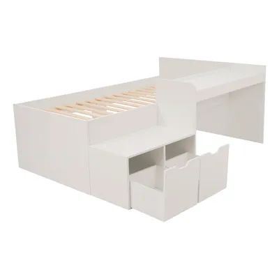 Immagine prodotto di okwish Letto per bambini Letto singolo 90x200cm con scrivania e cassetti, Letto contenitore per bambini e bambine (senza materasso) - Bianco