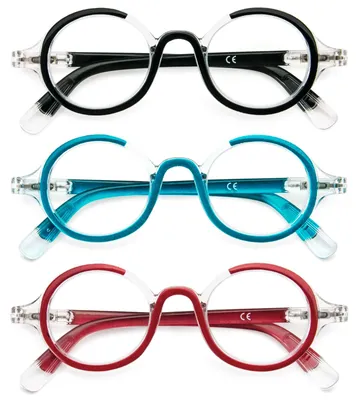Immagine prodotto di Occhiali da lettura tondi, oversize, set da 3 pezzi, con filtro anti-luce blu, per uomo e donna