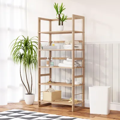 Image de CASARIA® Étagère de rangement 5 niveaux bois 136 x 58 x 27 cm salle de bain support cuisine présentoir multifonctionnel