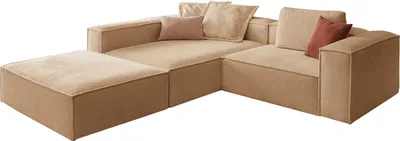 Produktbild von KAWOLA Sofa CARMO Ecksofa Stoff creme mit Hocker Recamiere links