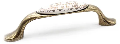 Produktbild von Vintage-Möbelgriffe | 2 antike Möbelgriffe – orientalisches Goldmotiv | 125 × 33 × 19 mm | Möbelknöpfe aus Zink-Aluminium und Porzellan | Küchenschrankgriffe, Vintage-Schrankgriffe