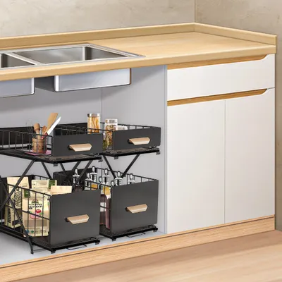 Produktbild von 2x Küchen Organizer,Unter Waschbecken Regal,Gewürzregal Spülschrank Schrank Organizer für Badezimmer Küche