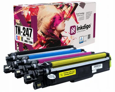 Produktbild von Inkdigo Tonerset TN247 für Brother DCP-L3510, DCP-L3510CDW, DCP-L3517CDW, DCP-L3550 – CMYK,, KI-generiertes Bild