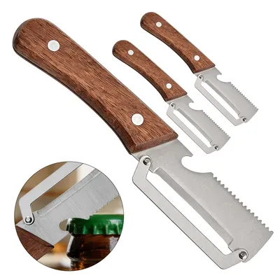 Produktbild von 3er Set 3-in-1 Gemüseschäler, Edelstahl Kartoffelschäler mit Holzgriff, Julienne Schäler & Flaschenöffner, Peeler für Obst & Gemüse
