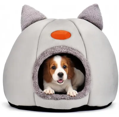 Image de Cachette pour chat, couleur grise, dimensions L 40 x 40 x 45 cm, en peluche, coussin lavable, pliable