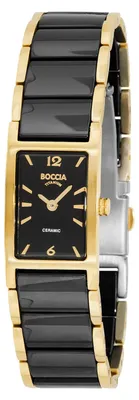 Produktbild von Boccia Damen Armbanduhr 3201-05 Titan goldplattiert Ceramic schwarz