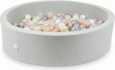 Immagine prodotto di Bacinella grigio chiaro 110x30 con 400 palline: Trasparente, madreperla, argento, oro rosa, oro chiaro
